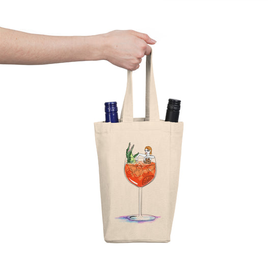 Illustrated Spritz Wine Glass Double Bottle Tote, Reusable Wine Bag