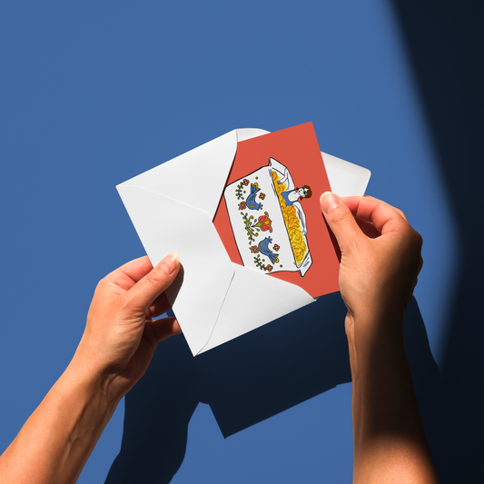 Corningware Vintage Dish Macaroni and Cheese Greeting Card, Illustrated Retro Cards