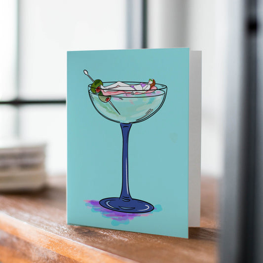 Swimming Martini Illustrated Greeting Card