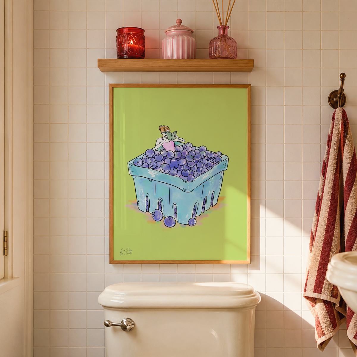 Blueberry Basket Reading Illustrated Wall Art