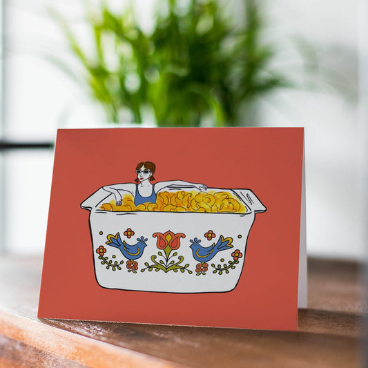Corningware Vintage Dish Macaroni and Cheese Greeting Card, Illustrated Retro Cards
