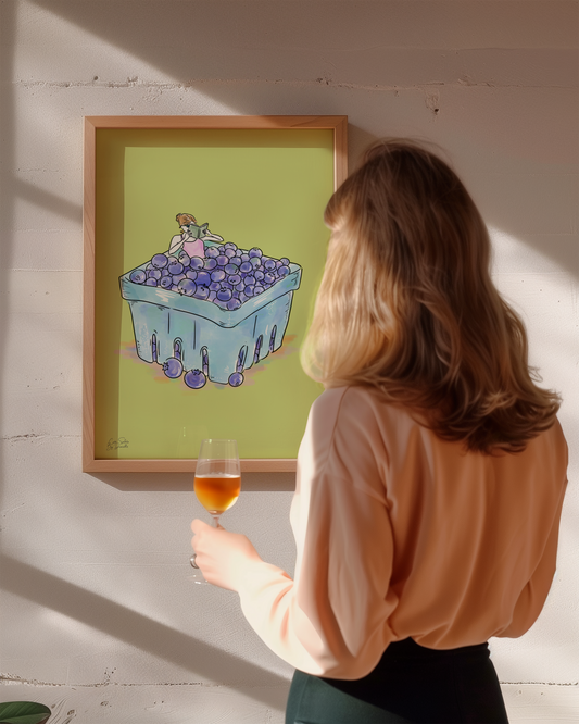 Blueberry Basket Reading Illustrated Wall Art