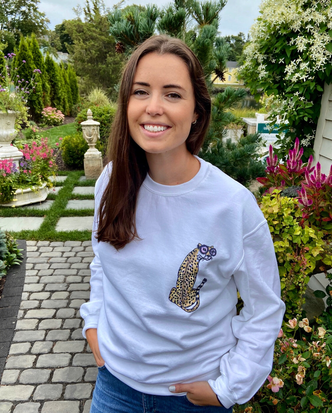 Unique cheetah sweatshirt. Hand drawn illustration apparel