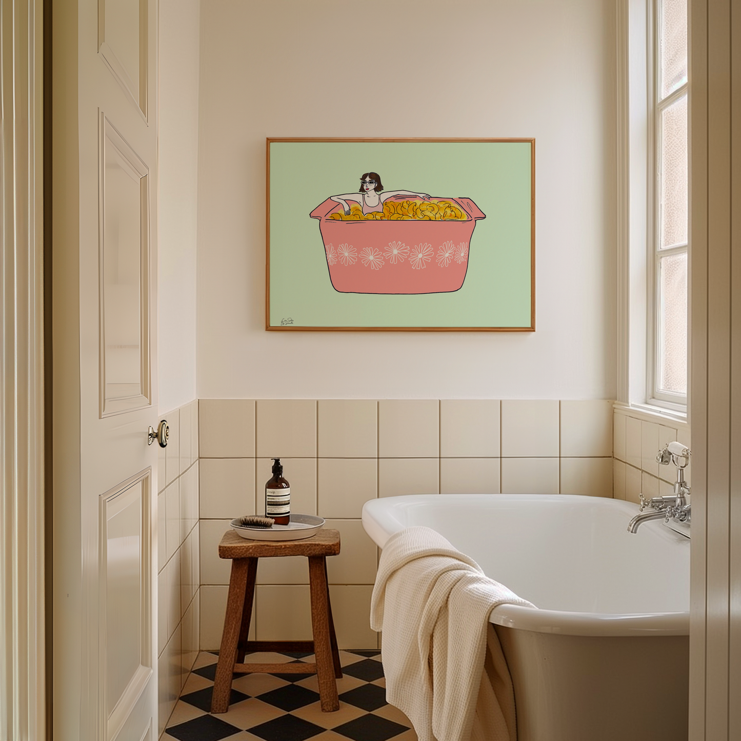 Pyrex Pink Daisy Mac n' Cheese Illustrated Wall Print