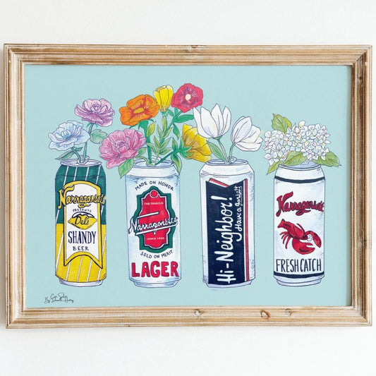 wall art of beer cans with flowers