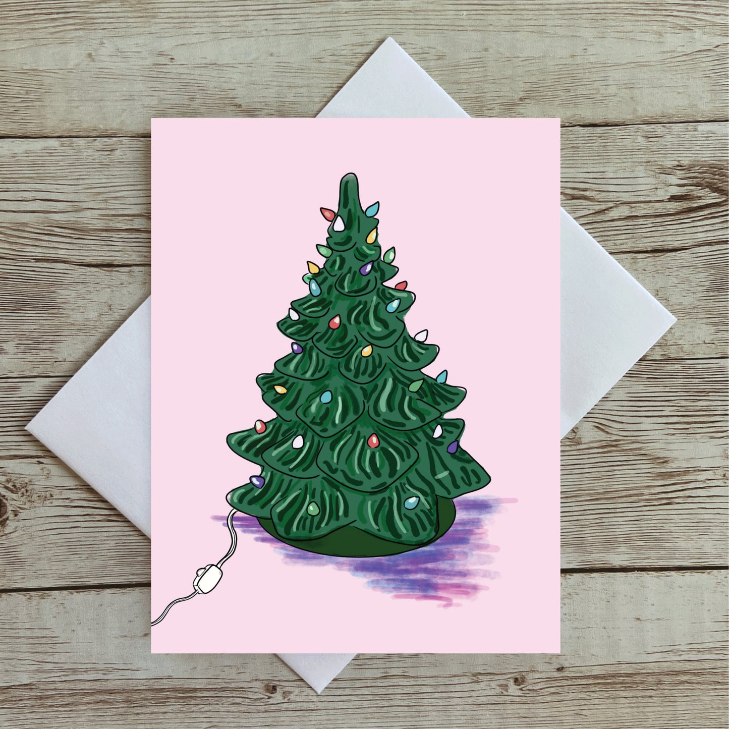 Retro Vintage Glass Christmas Tree Holiday Greeting Card