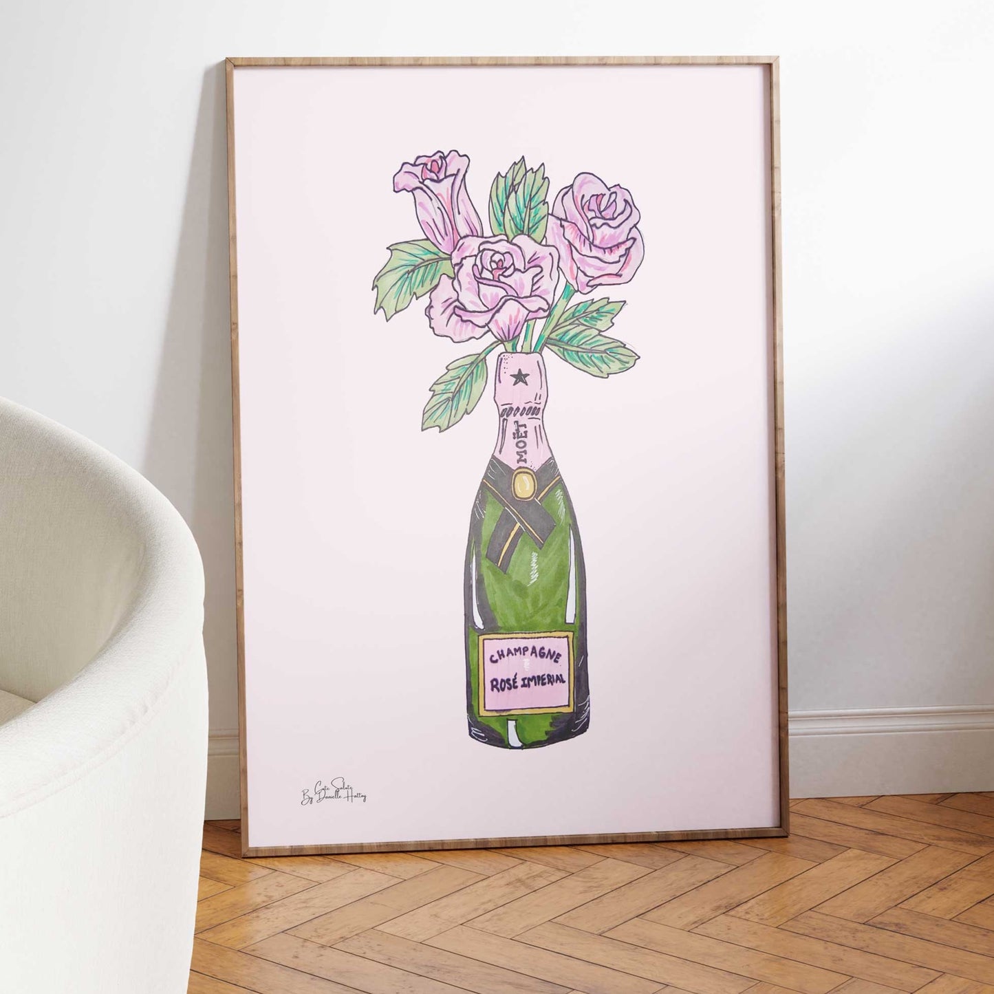 Champagne Rose Illustrated Wall Art Print