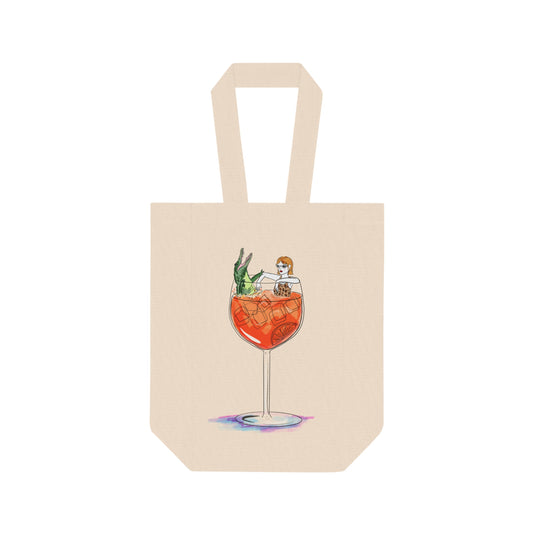 Illustrated Spritz Wine Glass Double Bottle Tote, Reusable Wine Bag