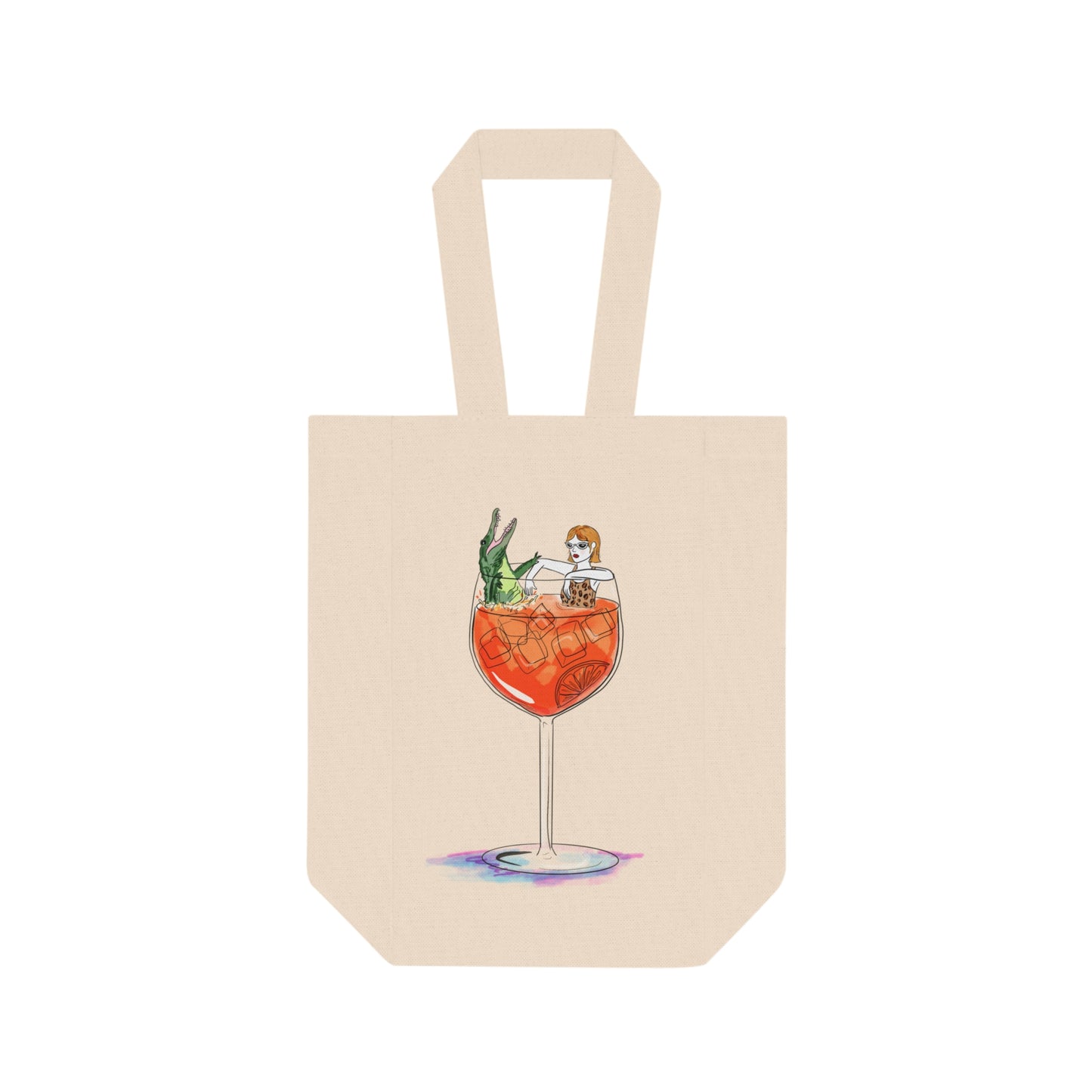 Illustrated Spritz Wine Glass Double Bottle Tote, Reusable Wine Bag