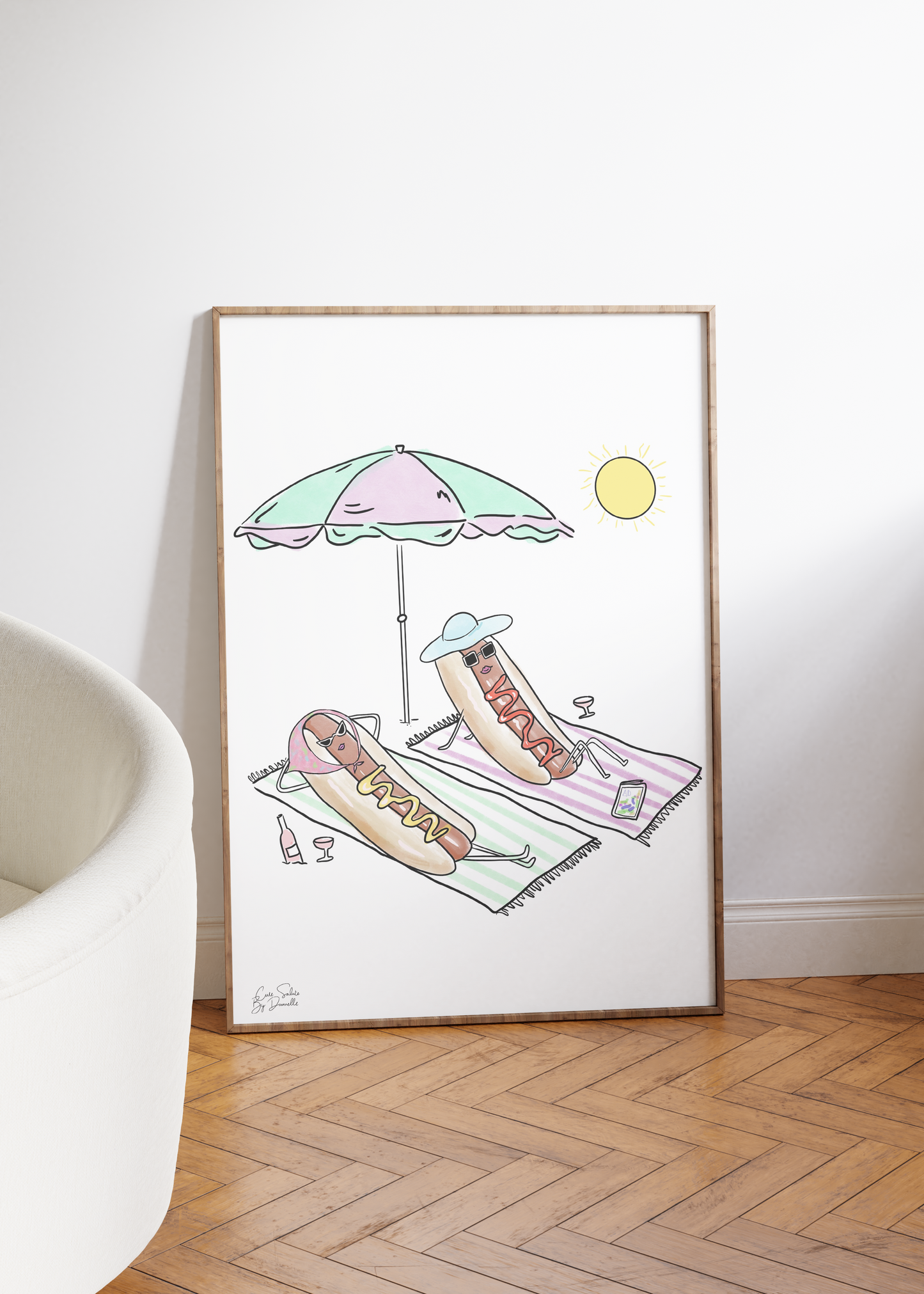Hot Dog Summer Illustrated Wall Art Print