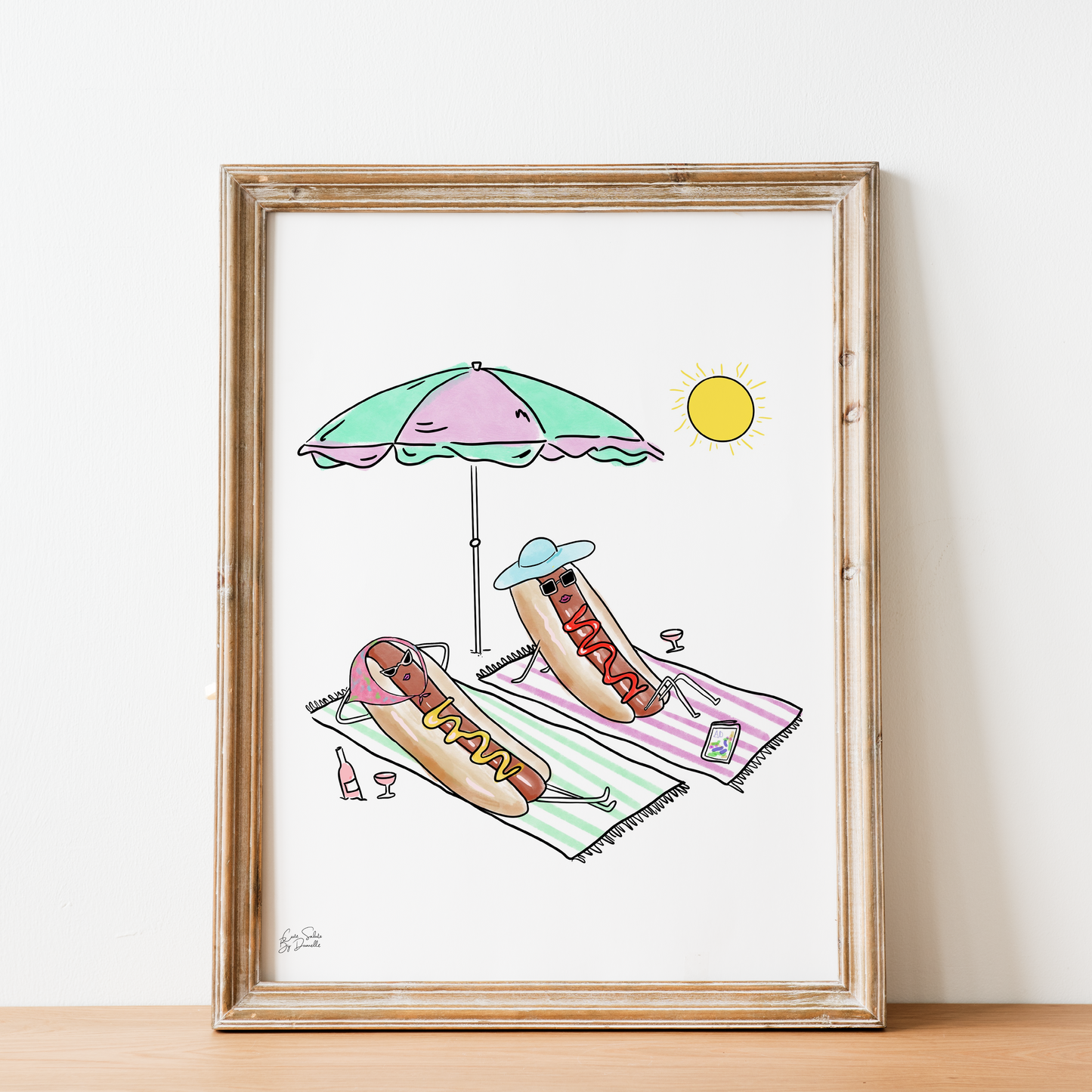 Hot Dog Summer Illustrated Wall Art Print