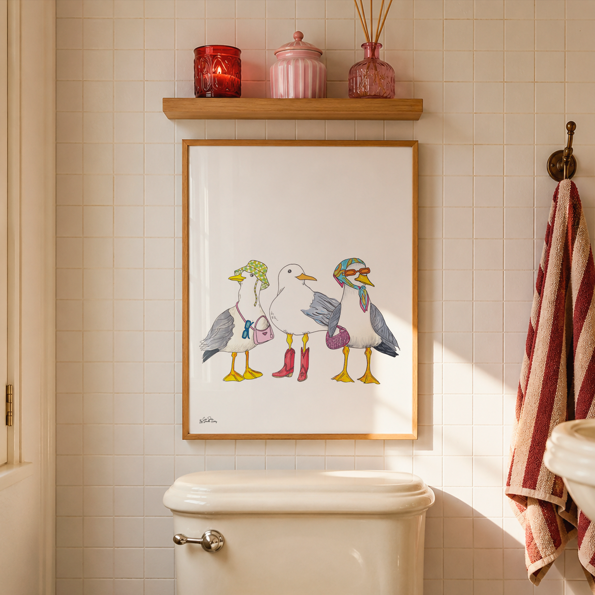 Seagull 'Hot Gull Summer' Illustrated Wall Art Print