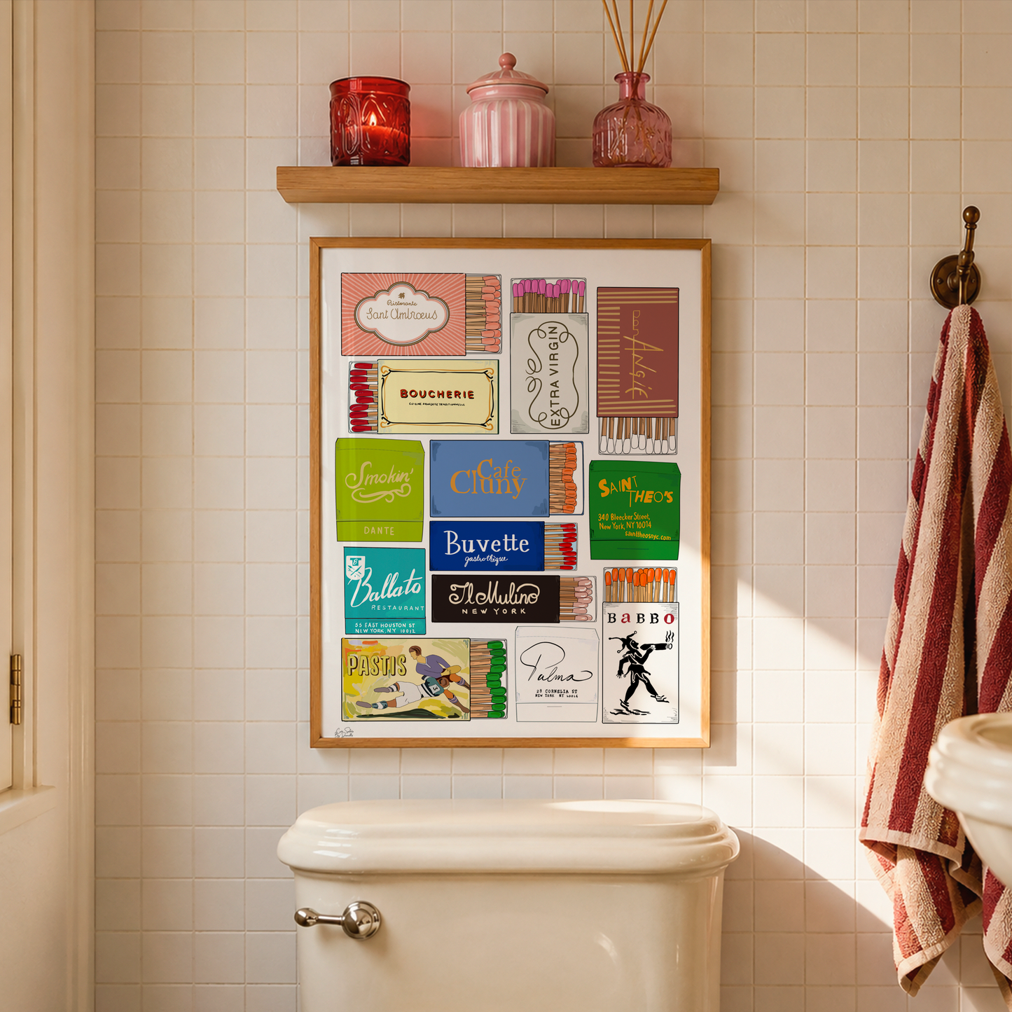 NYC Restaurant Matchbook Illustration Wall Art Print