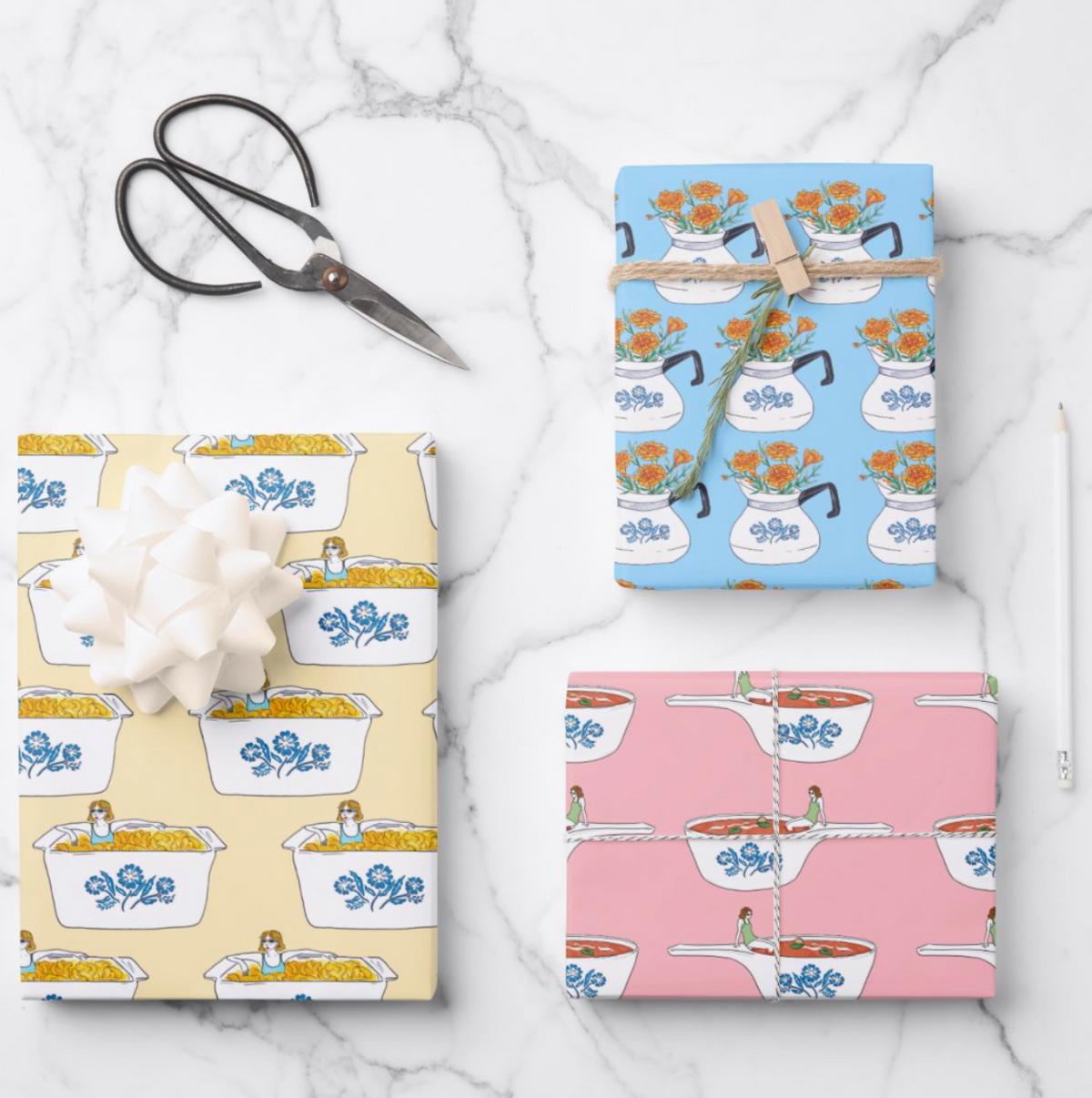 Corningware Blue Cornflower Gift Wrap Sheet Set