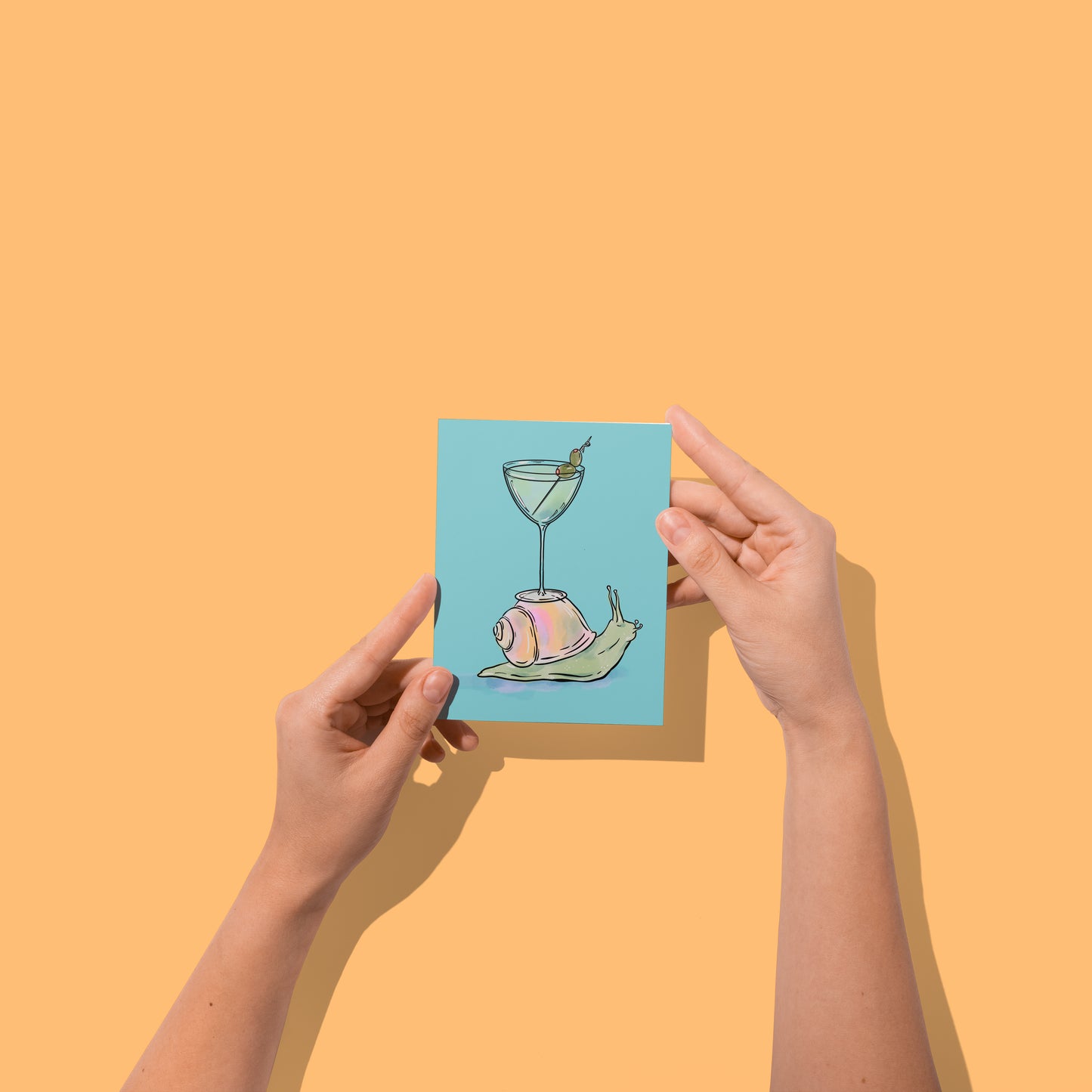 Snail Martini Illusrated Blank Greeting Card