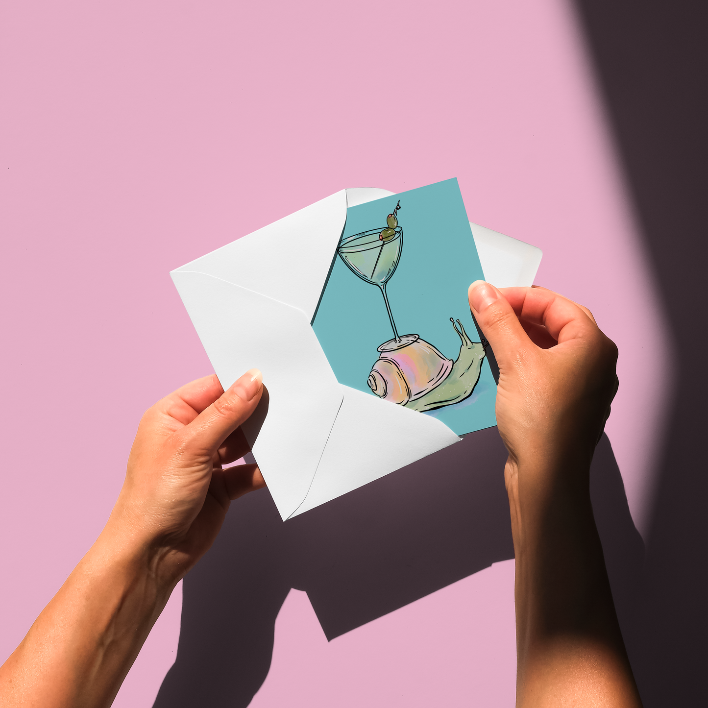 Snail Martini Illusrated Blank Greeting Card