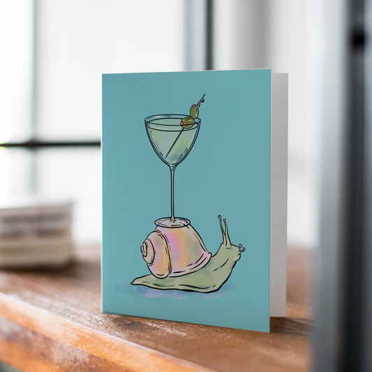 Snail Martini Illusrated Blank Greeting Card