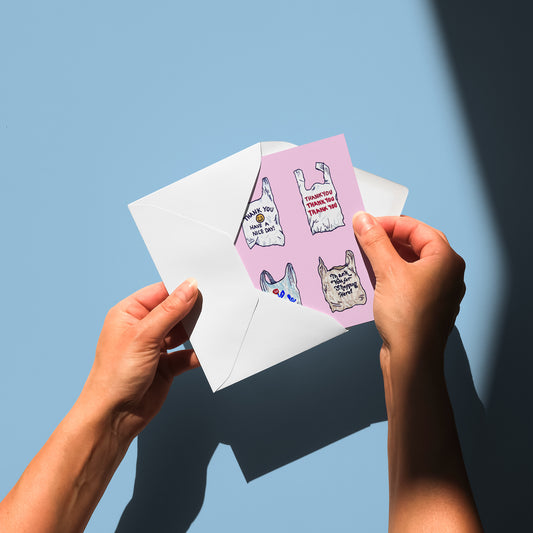 Thank You Card – Illustrated Shopping Tote Design – Blank Inside – Appreciation Card with Envelope