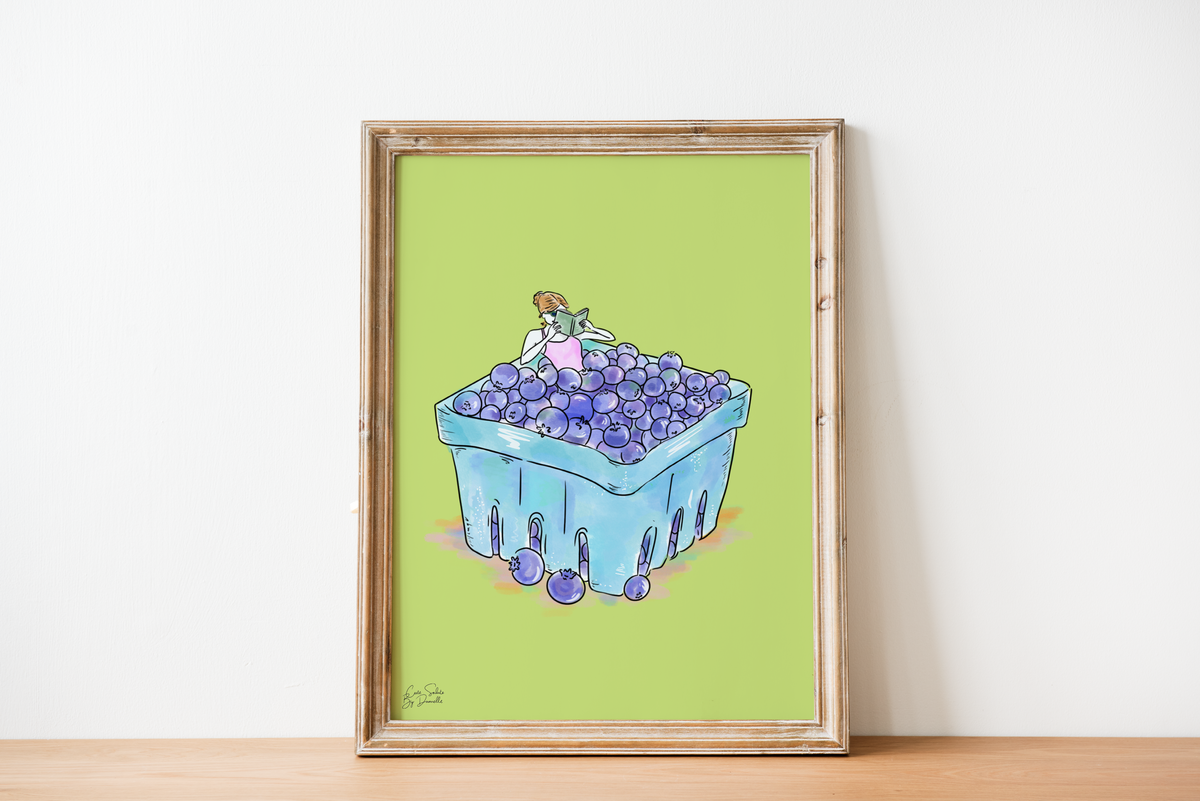 Blueberry Basket Reading Illustrated Wall Art