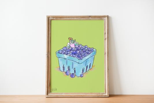 Blueberry Basket Reading Illustrated Wall Art