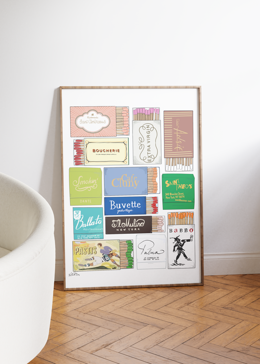 NYC Restaurant Matchbook Illustration Wall Art Print