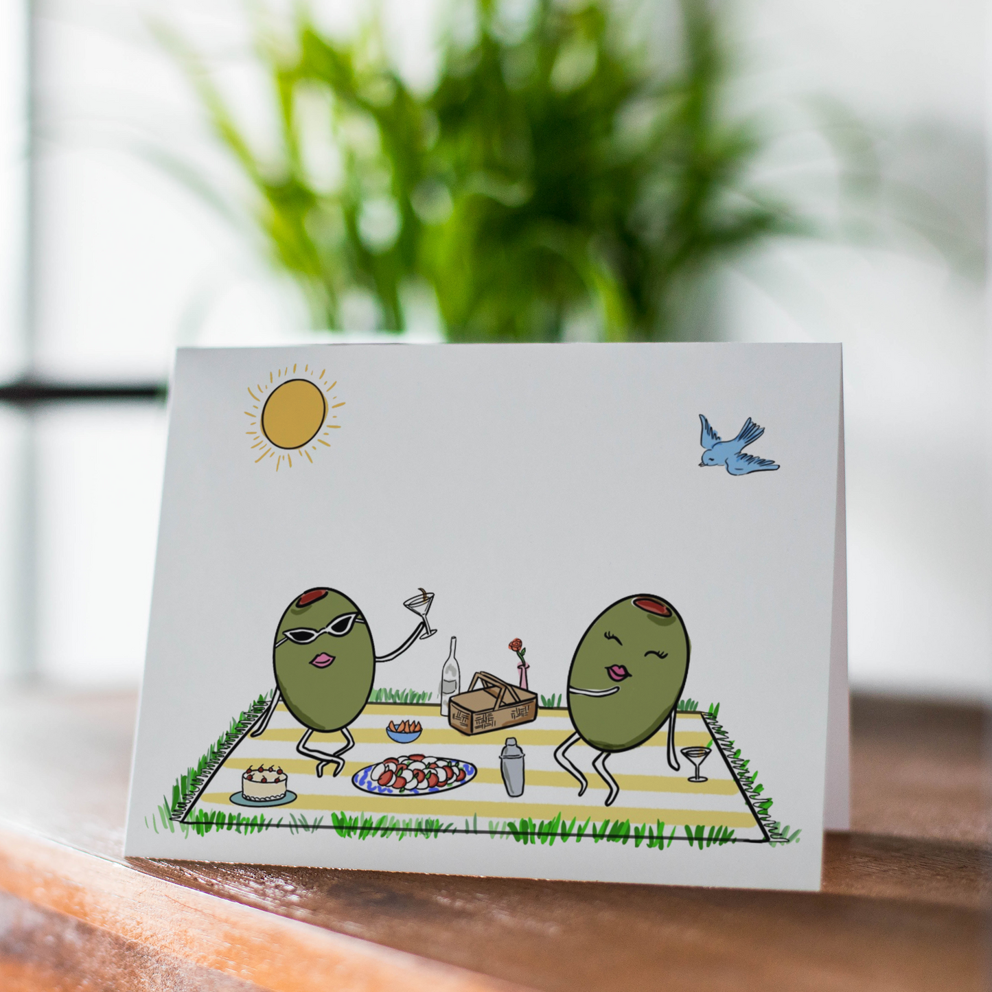 Olive Cute Summer Picnic Illustrated Greeting Card