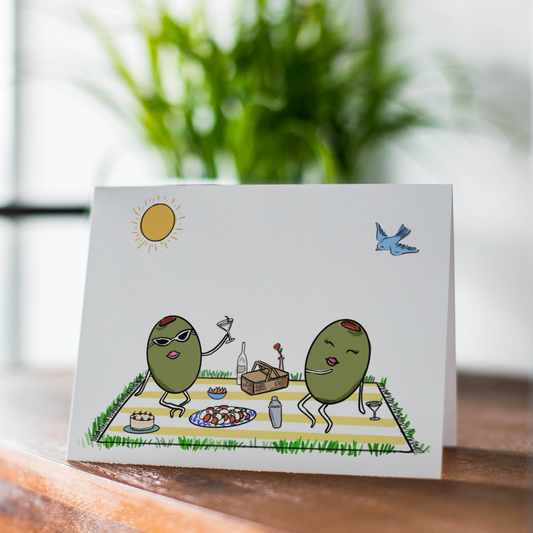 Olive Cute Summer Picnic Illustrated Greeting Card