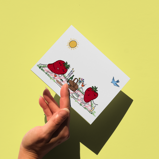 Strawberry Picnic Cute Illustrated Card