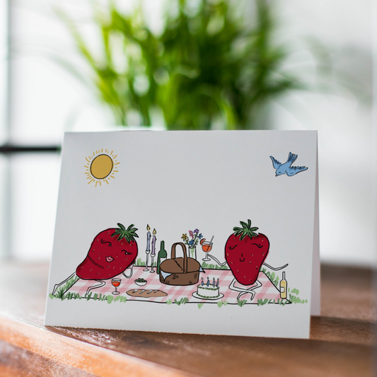 Strawberry Picnic Cute Illustrated Card