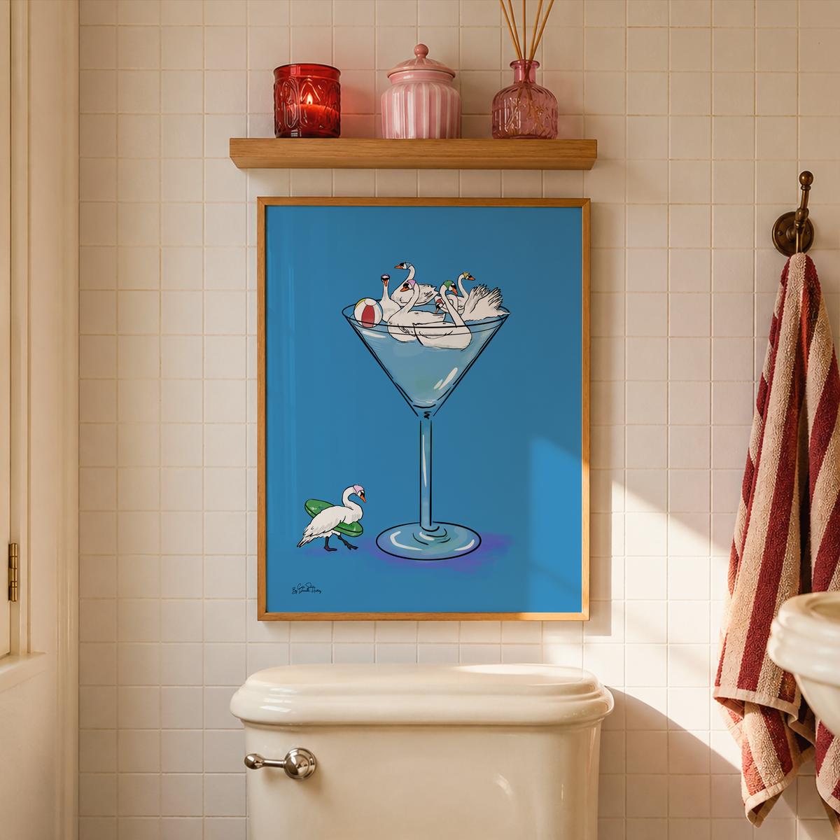 Swan Martini Illustration Wall Art