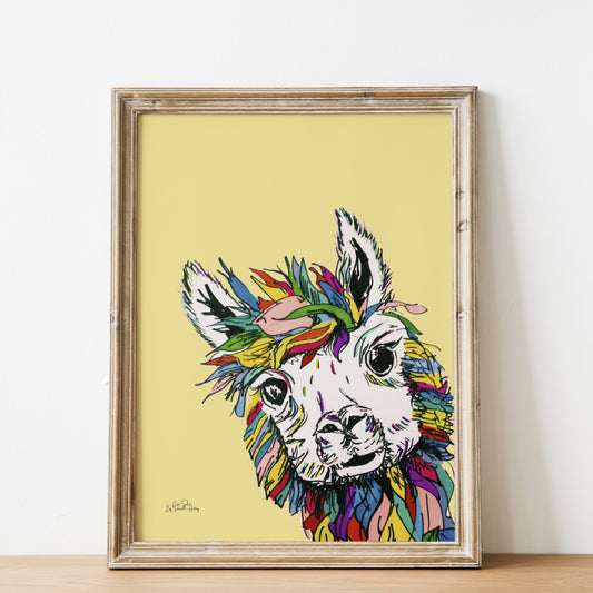 Rainbow Alpaca Illustrated Wall Art Print