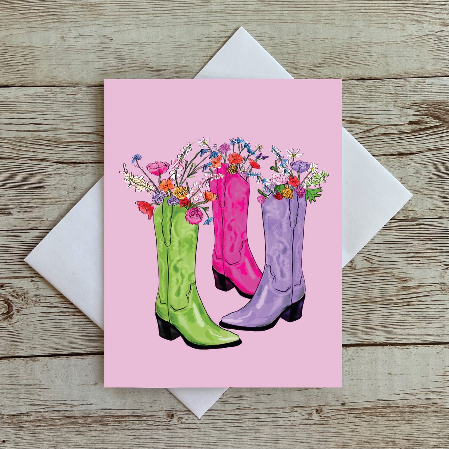 Cowboy Boot Floral Illustrated Greeting Card