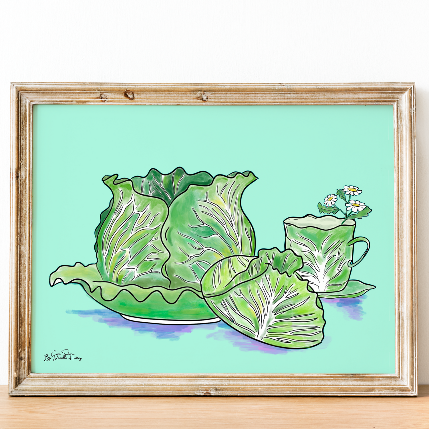 framed wall art of cabbageware dishes