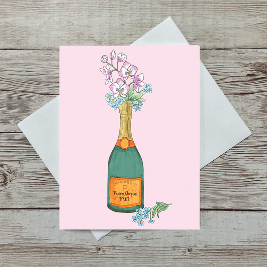 Orchid Champagne Illustrated Greeting Card