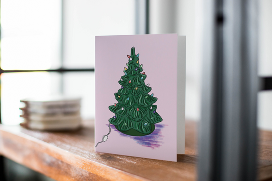 Retro Vintage Glass Christmas Tree Holiday Greeting Card