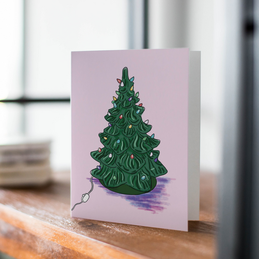 Retro Vintage Glass Christmas Tree Holiday Greeting Card