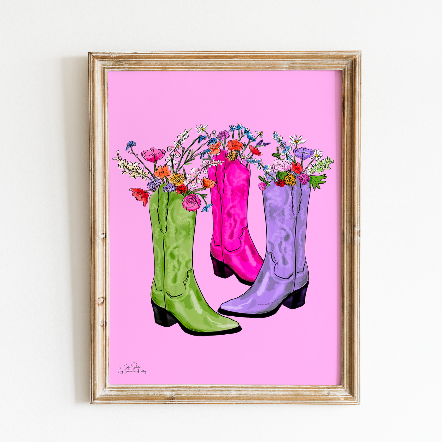 Vibrant Cowboy Boot Floral Wall Art Print