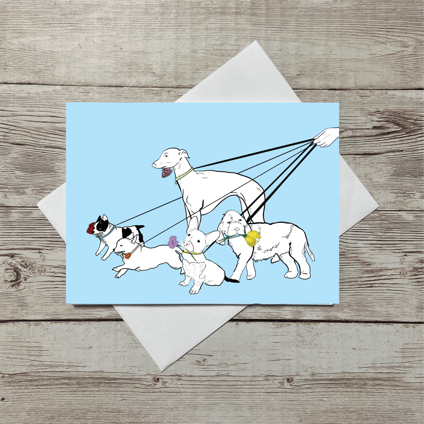 Dog Walk Illustrated Greeting Card