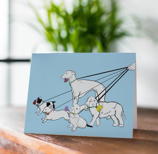 Dog Walk Illustrated Greeting Card
