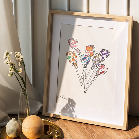 Dum Dum Lollipop Illustrated Wall Print