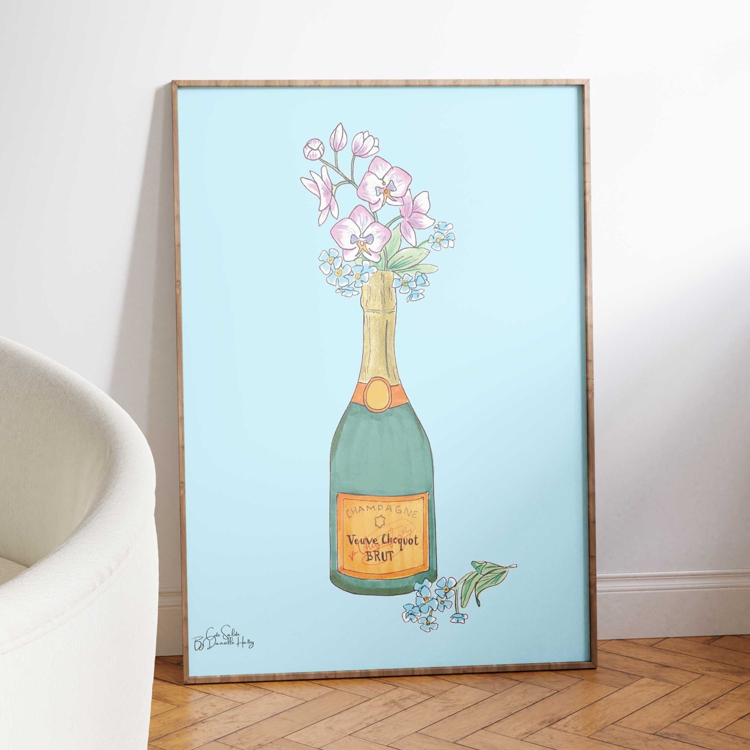 Orchid Champagne Illustrated Wall Art Print – Cute Salute