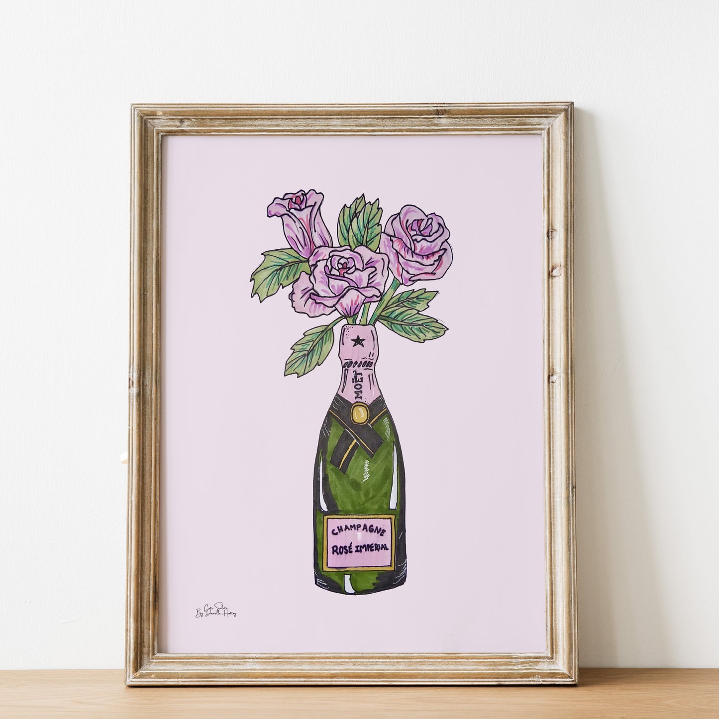 Champagne Rose Illustrated Wall Art Print