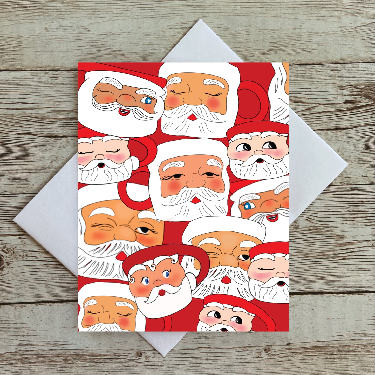 Vintage Christmas Santa Mug Greeting Card