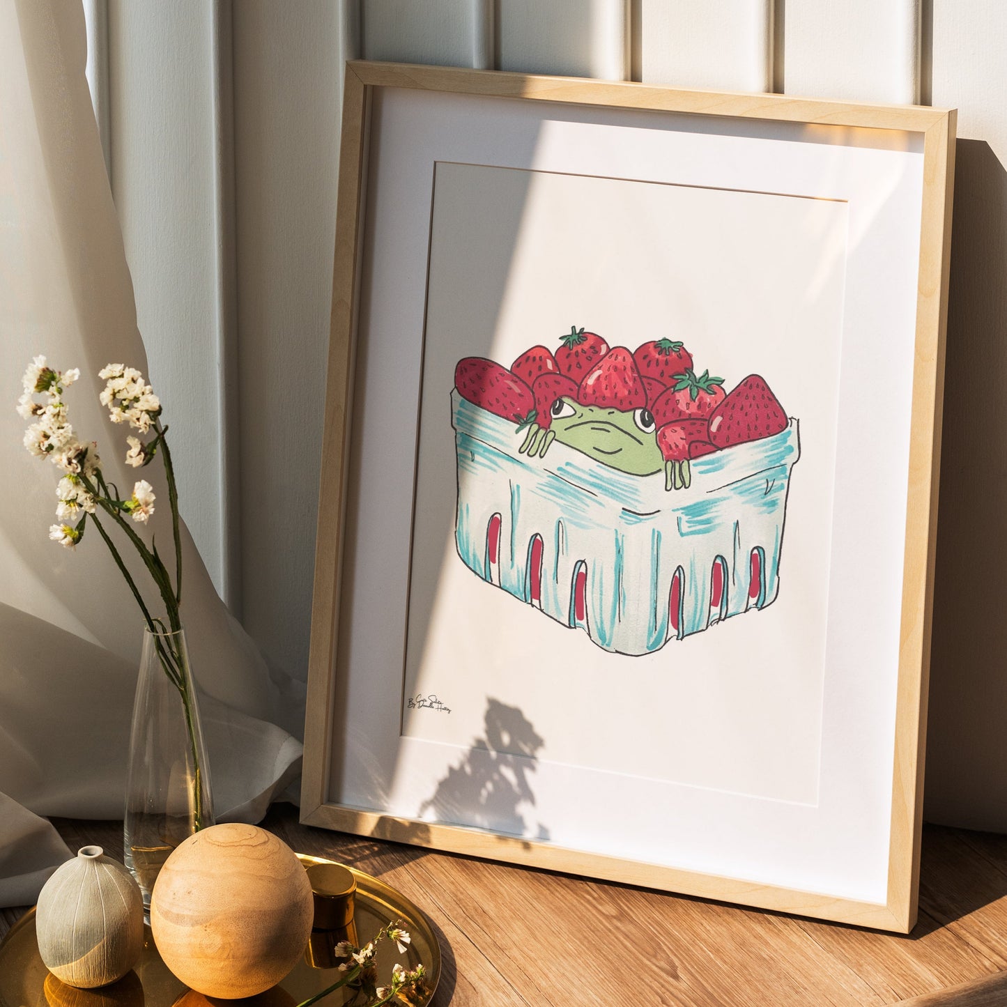 Strawberry Frog Illustrated Wall Print
