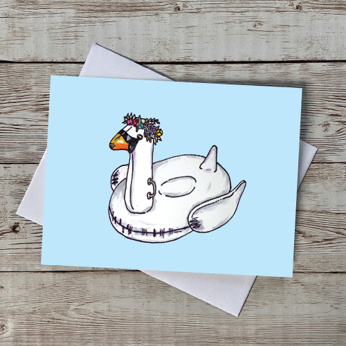 Swan Pool Float Illustrated Greeting Card