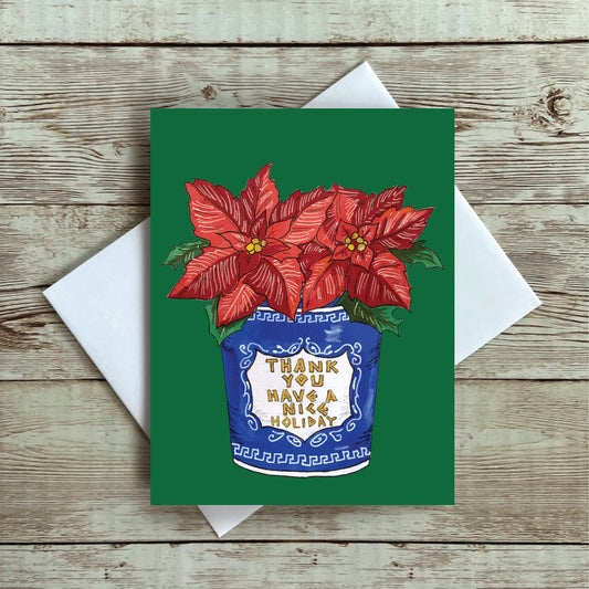 NYC Coffee Cup Poinsettia Holiday Greeting Card