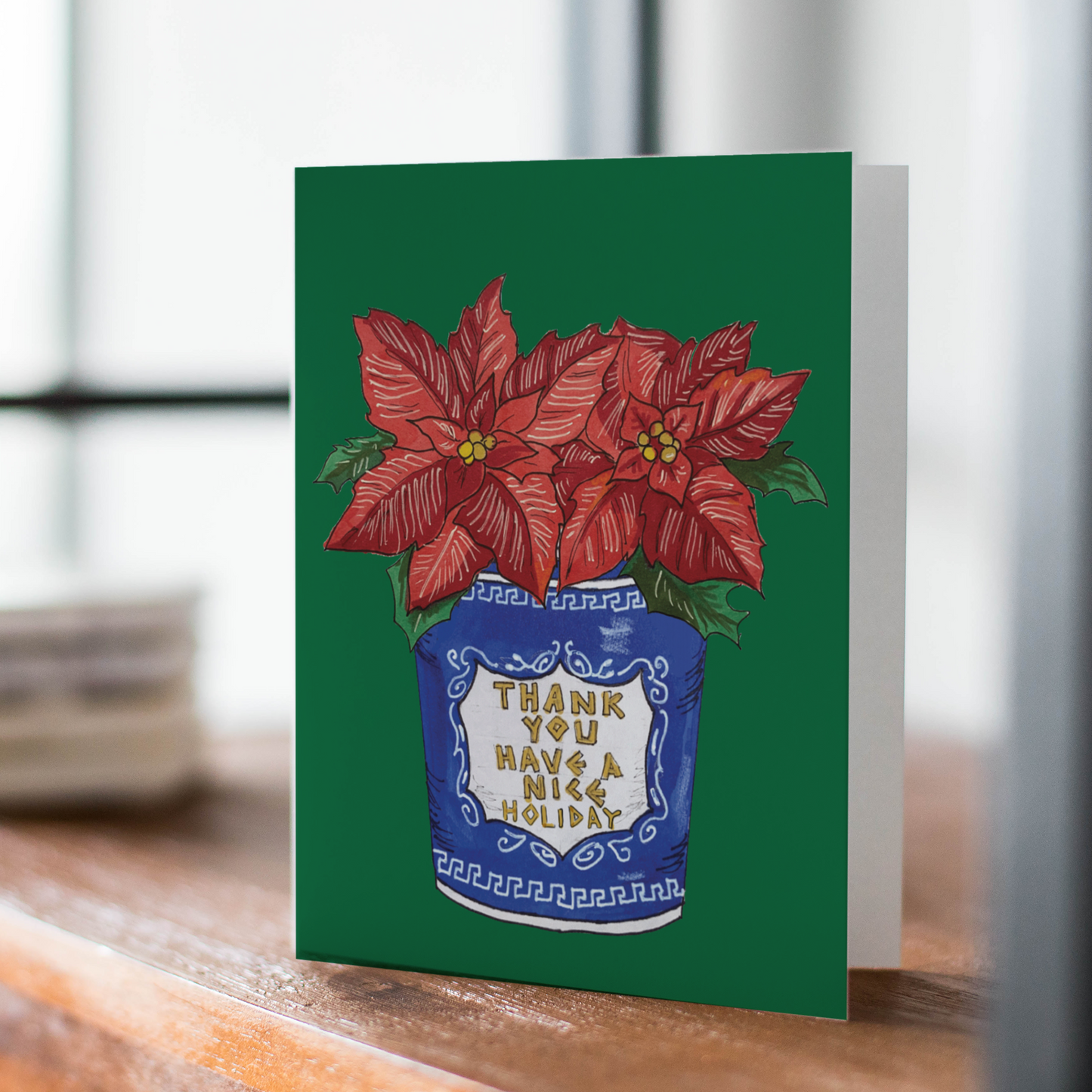 NYC Coffee Cup Poinsettia Holiday Greeting Card