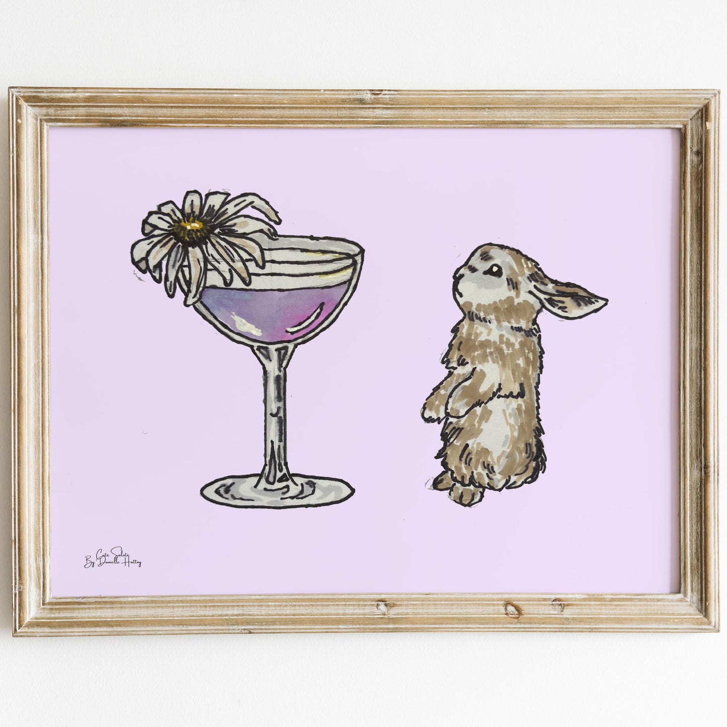 Bunny & Cocktail Illustrated Wall Art Print