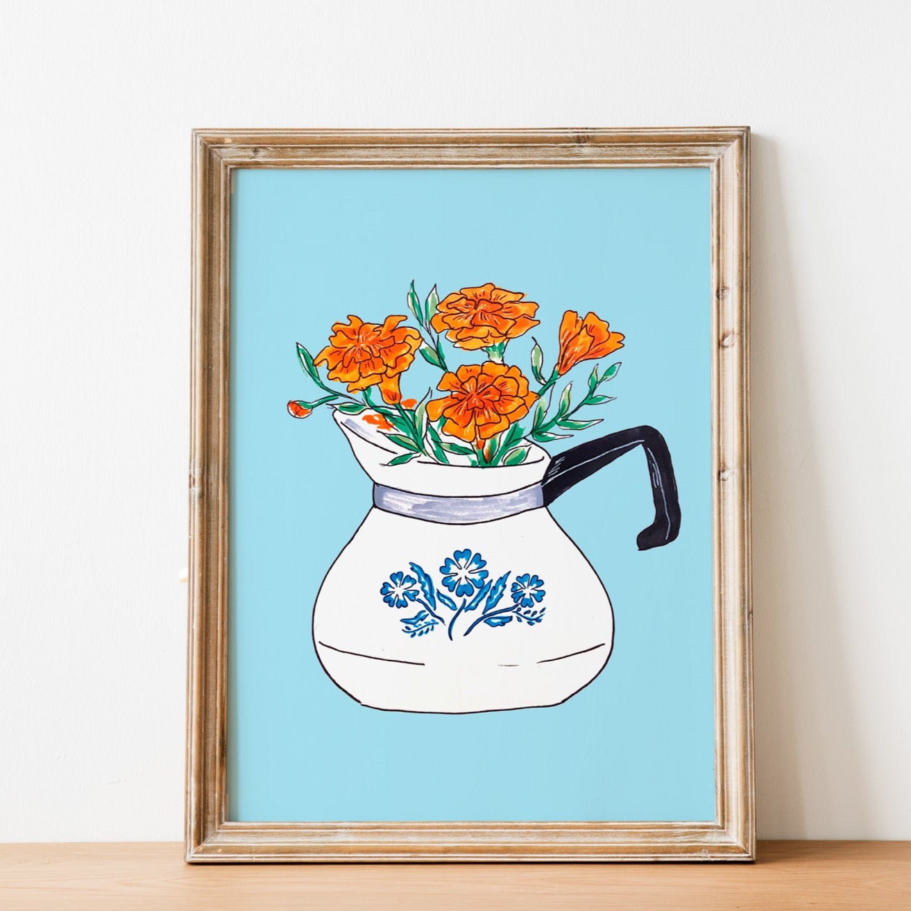 Vintage Corningware Teapot Illustrated Wall Print