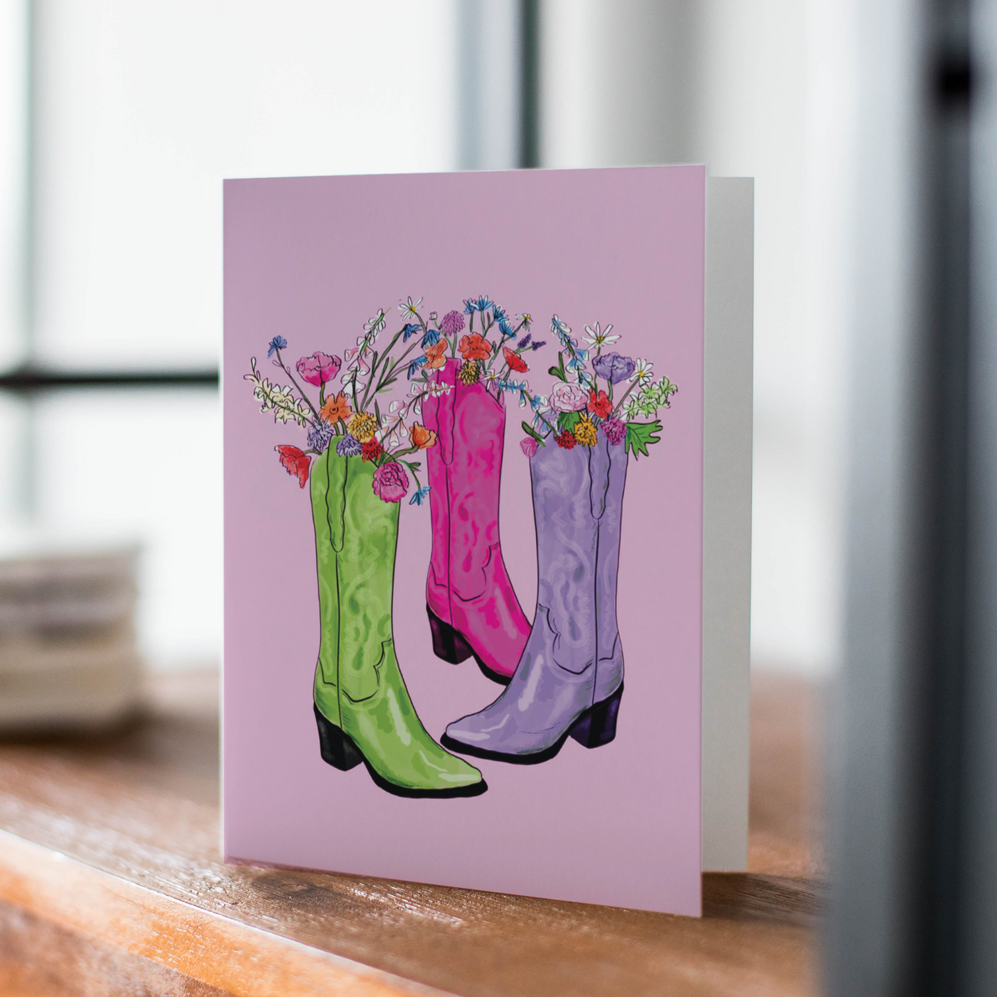 Cowboy Boot Floral Illustrated Greeting Card